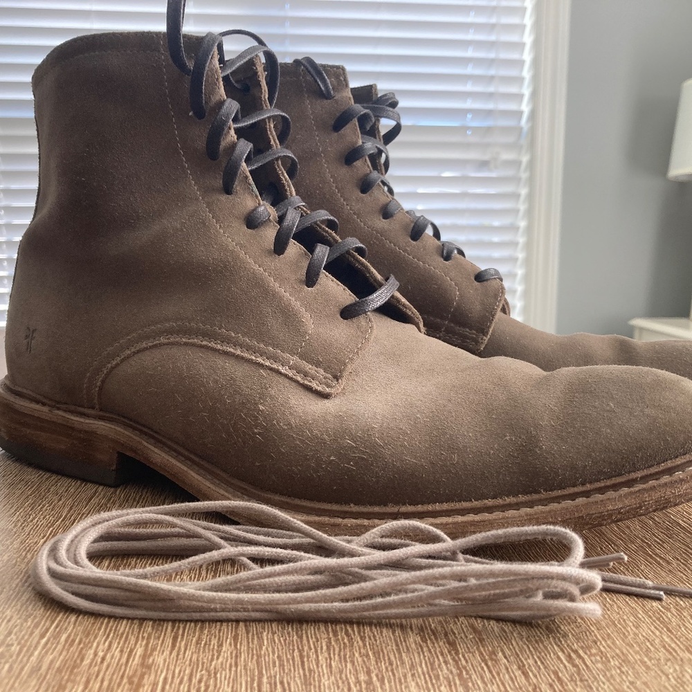 Frye Made Mexico Chris Suede Boots - Taupe Grey - 12